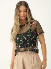 Blusa Malla Bordado Flores