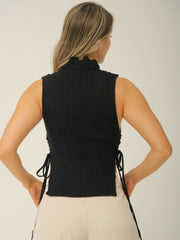 Blusa Tejida Ajustable a Los Lados Con Cuello Alto
