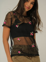 Blusa Malla Bordado Flores