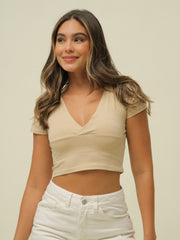 Top Cuello V Camel
