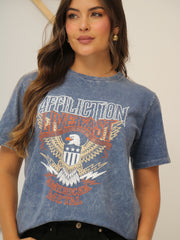 Camiseta Básica Acid Wash Estampada
