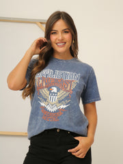 Camiseta Básica Acid Wash Estampada