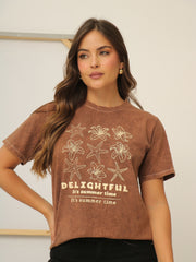 Camiseta Básica Acid Wash Estampada