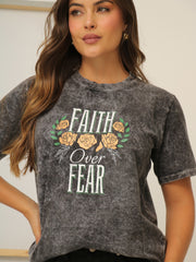 Camiseta Básica Acid Wash Estampada