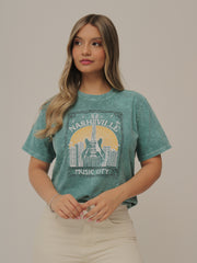 Camiseta Básica Acid Wash Estampada