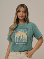 Camiseta Básica Acid Wash Estampada