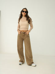 Jean Bota Ancha Costura Diagonal