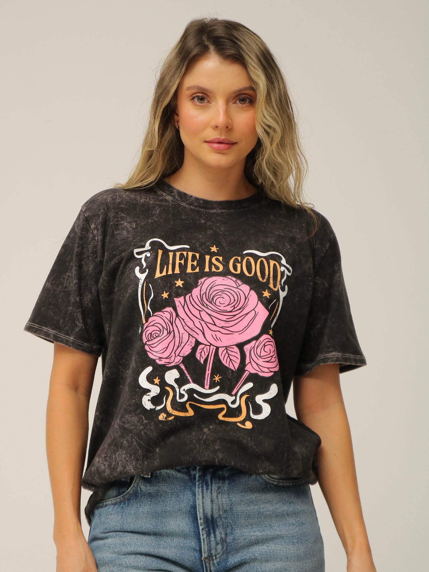 Camiseta Básica Acid Wash Estampada