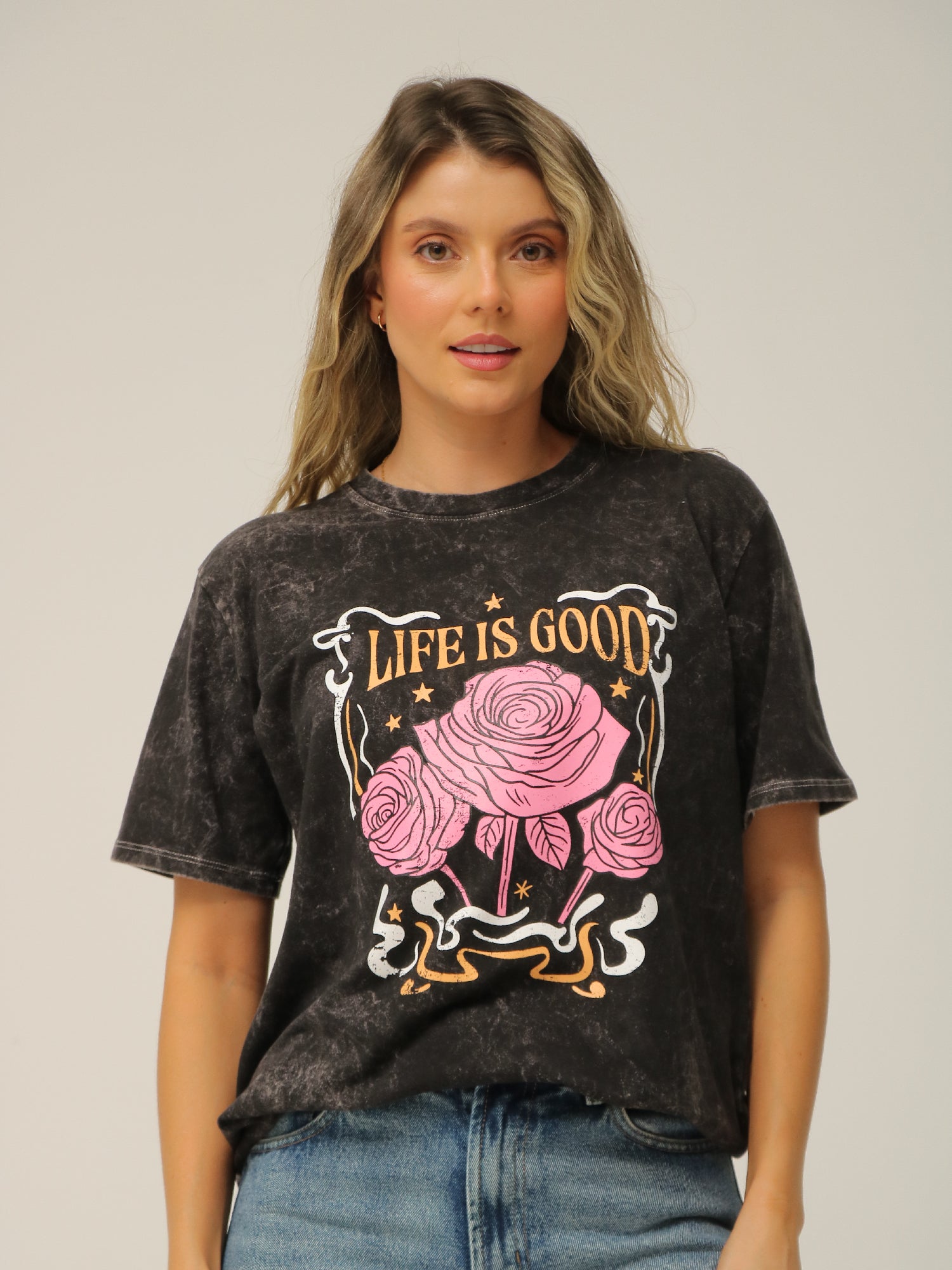 Camiseta Básica Acid Wash Estampada