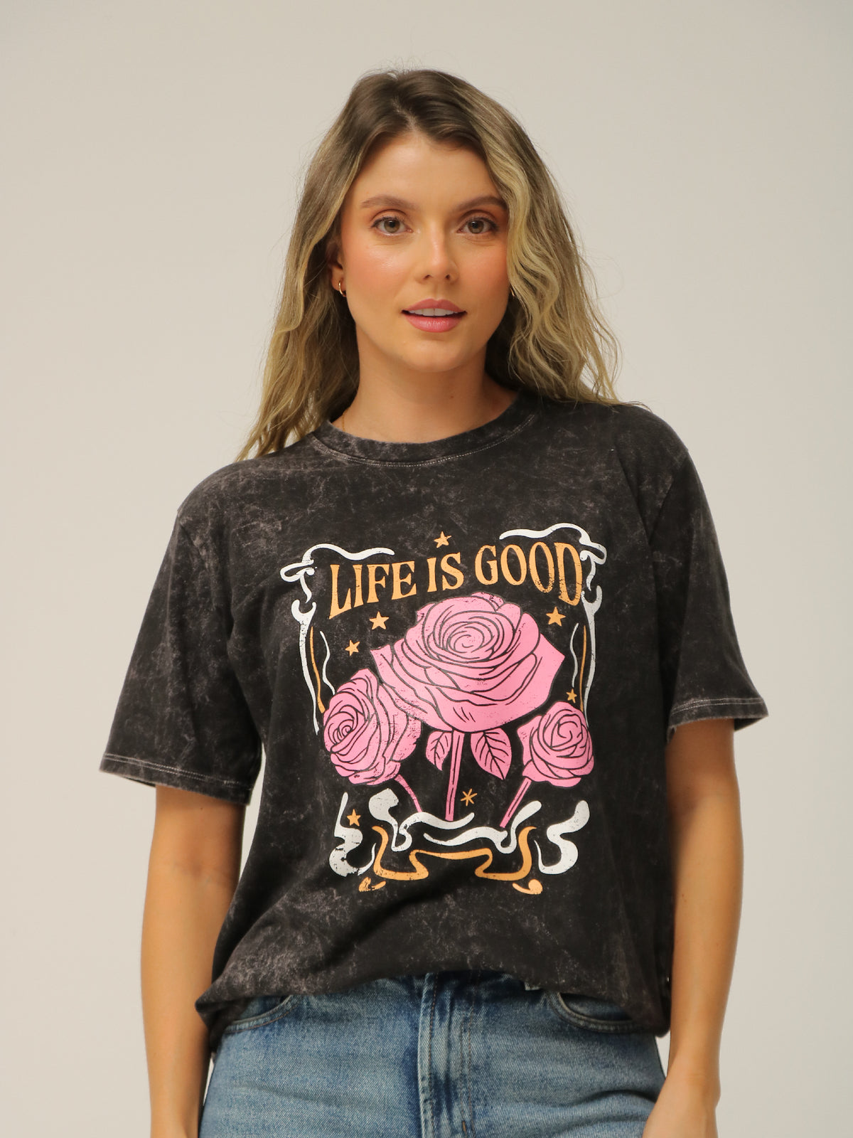 Camiseta Básica Acid Wash Estampada