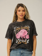 Camiseta Básica Acid Wash Estampada