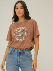Camiseta Básica Estampada Acid Wash