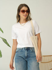 Camiseta Básica Con Manga Doblada