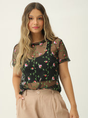 Blusa Malla Bordado Flores