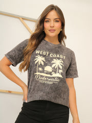 Camiseta Básica Acid Wash Estampada