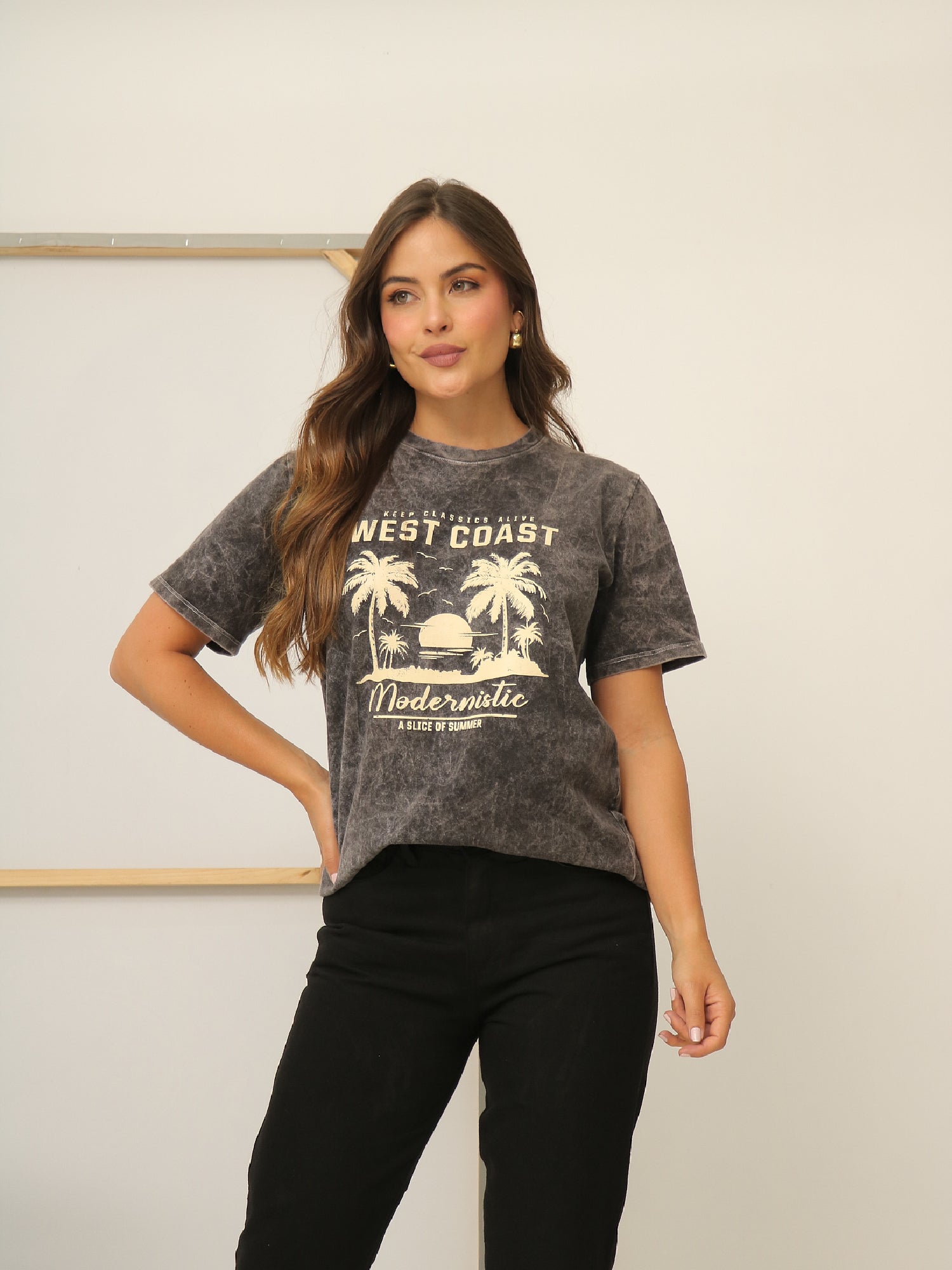 Camiseta Básica Acid Wash Estampada