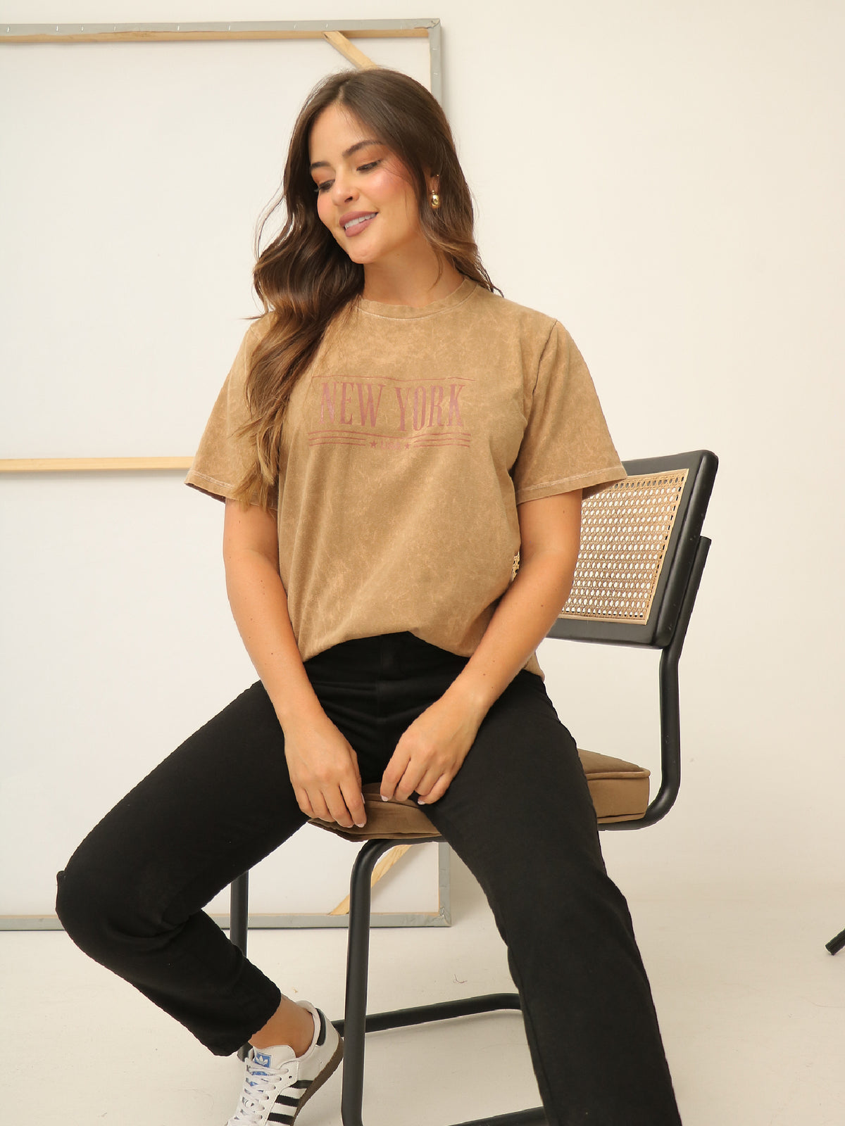 Camiseta Básica Acid Wash Estampada