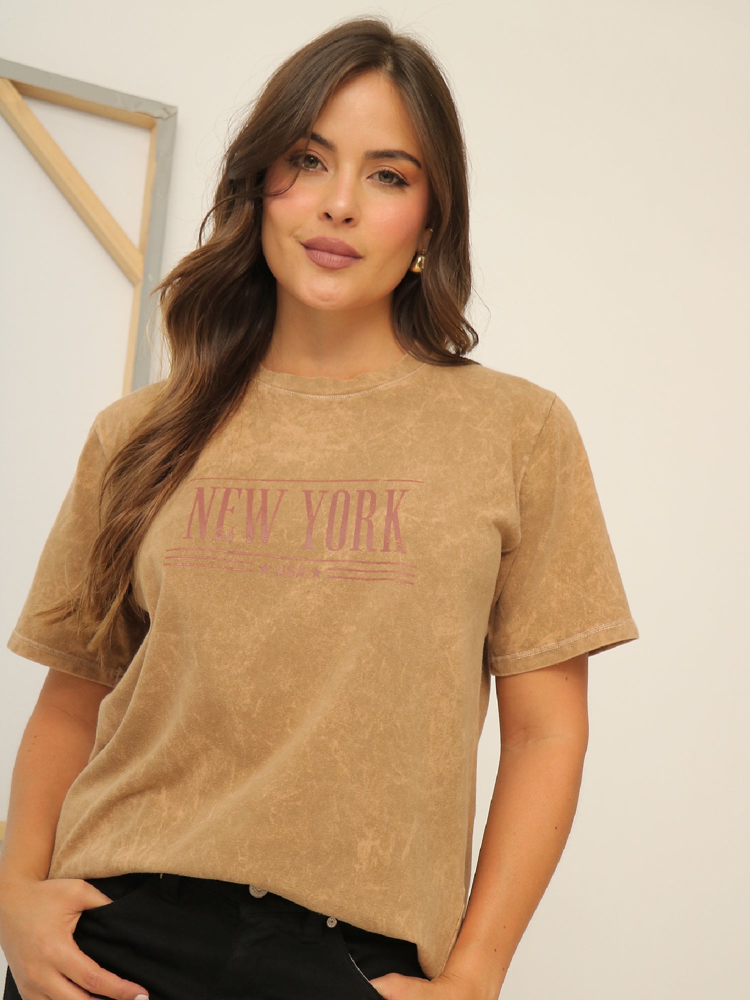 Camiseta Básica Acid Wash Estampada