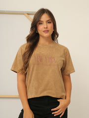 Camiseta Básica Acid Wash Estampada