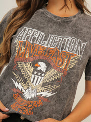 Camiseta Básica Acid Wash Estampada