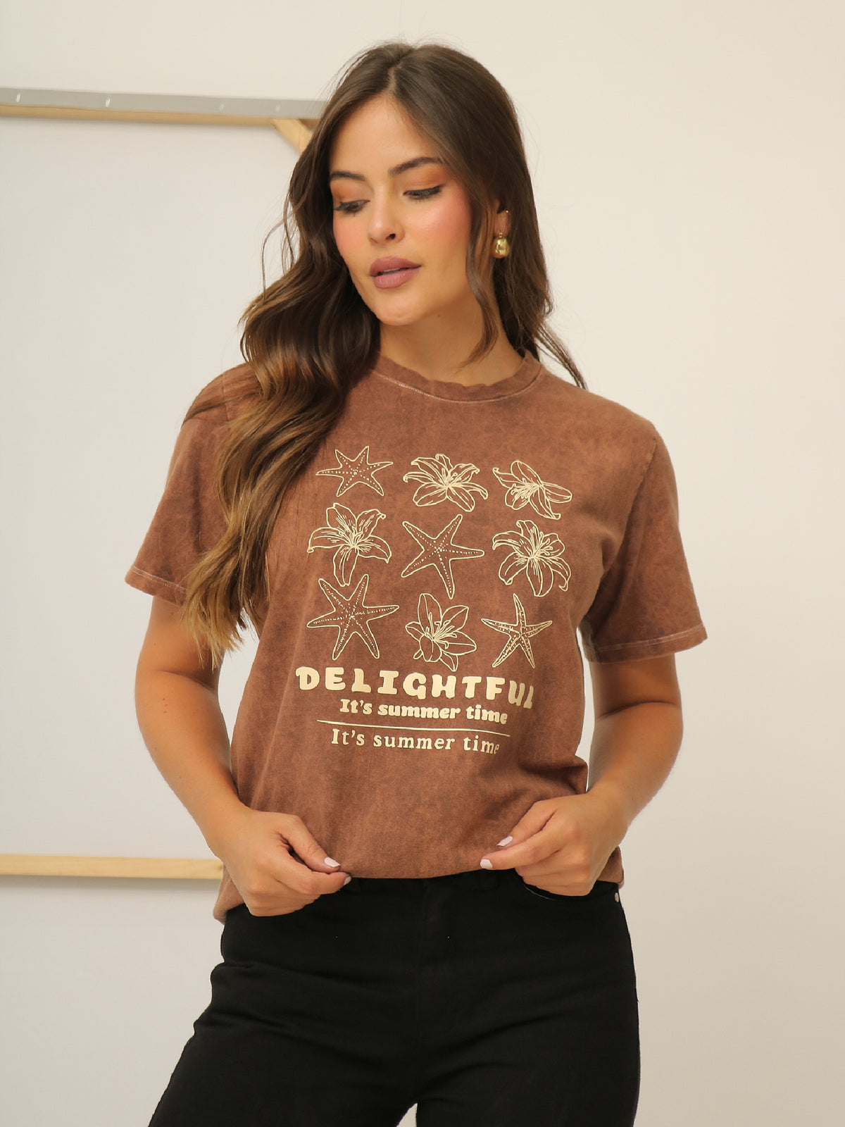 Camiseta Básica Acid Wash Estampada