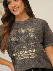 Camiseta Básica Acid Wash Estampada