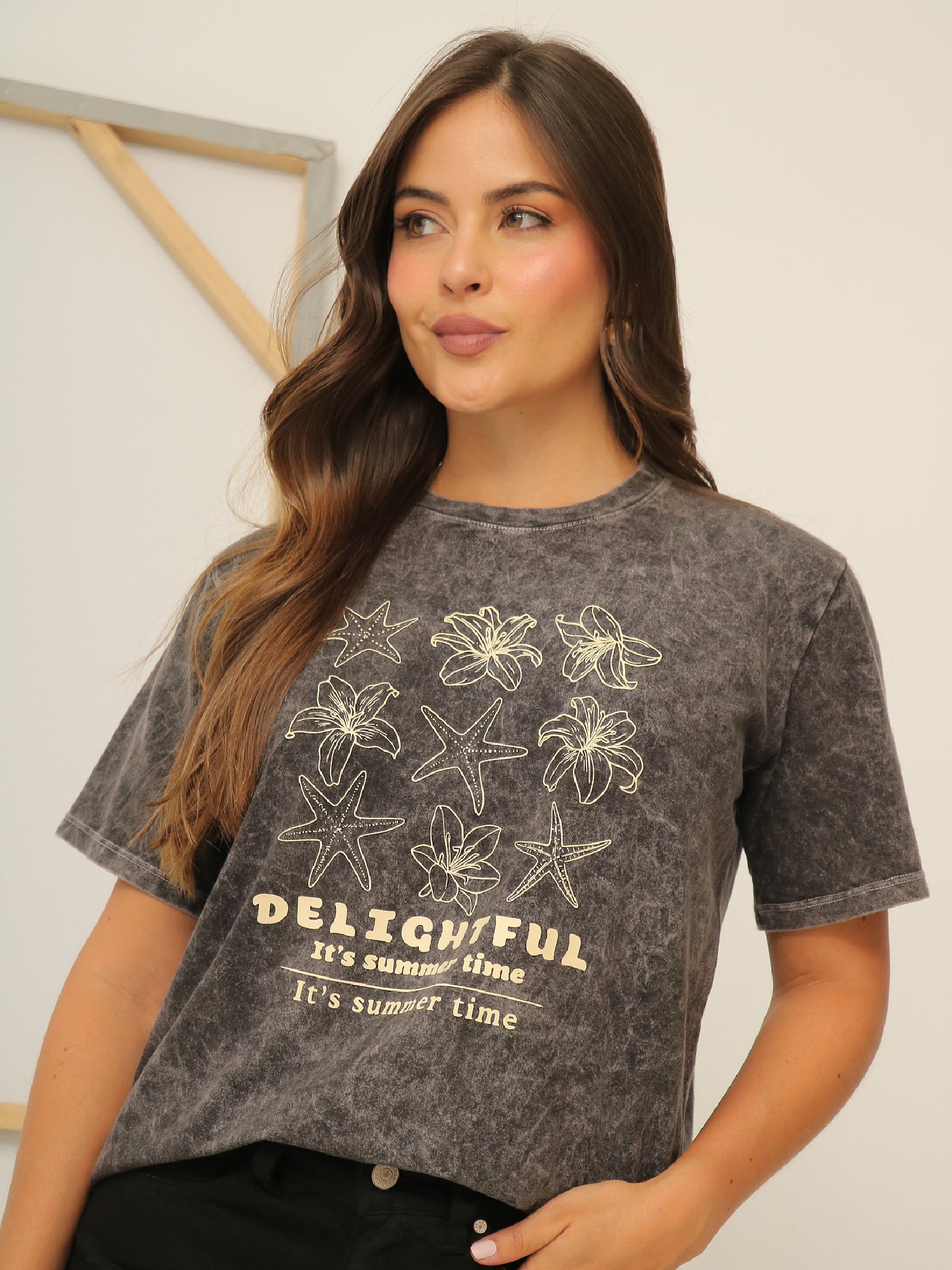 Camiseta Básica Acid Wash Estampada