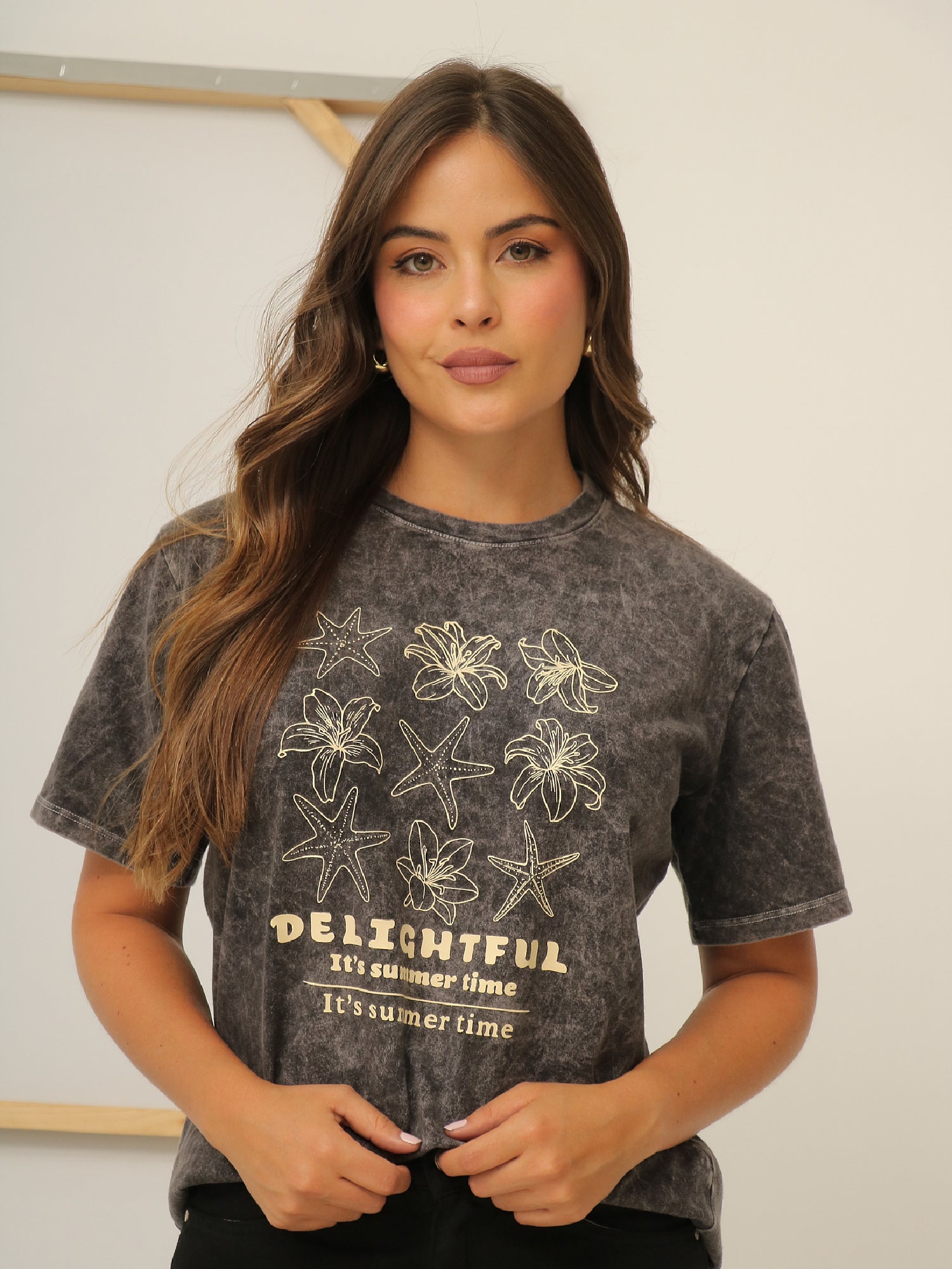 Camiseta Básica Acid Wash Estampada