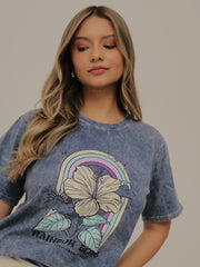 Camiseta Básica Acid Wash Estampada