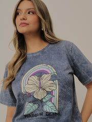 Camiseta Básica Acid Wash Estampada
