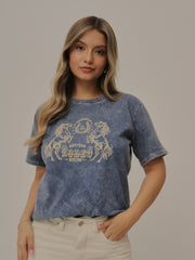 Camiseta Básica Acid Wash Estampada