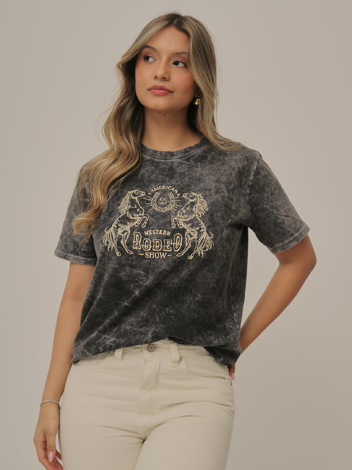 Camiseta Básica Acid Wash Estampada